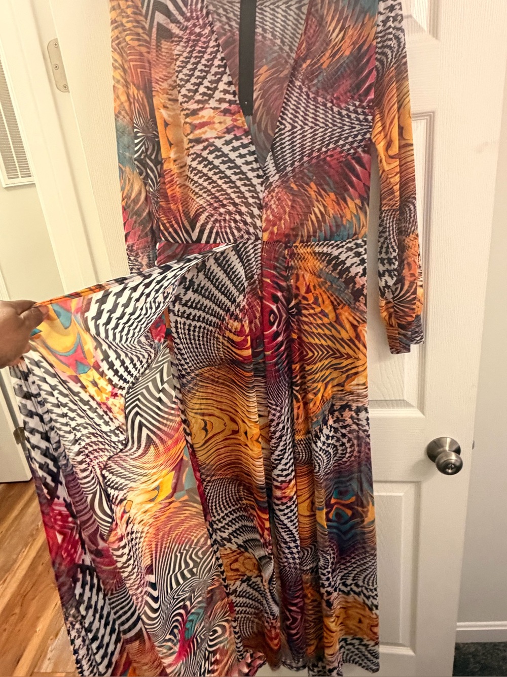 Multi-Color deepneck Abstract Pattern jumpsuit - Picture 2 of 6